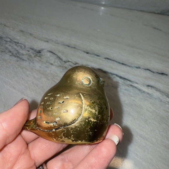 Vintage Mini Bird Sparrow 2.5" Brass Figurine Desk‎ Paperweight - Picture 5 of 9